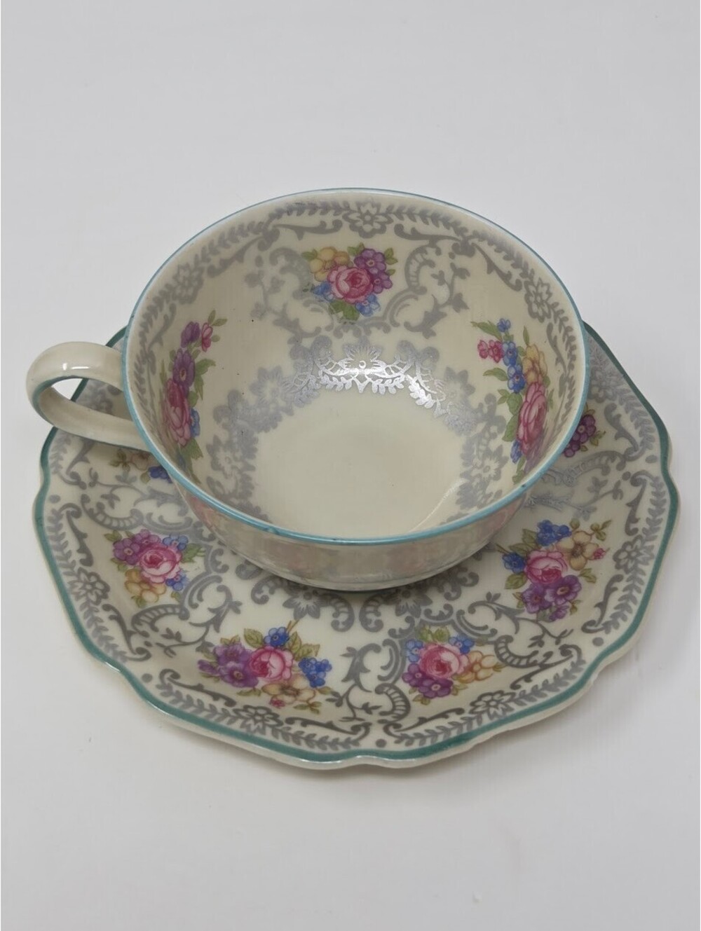 Henrich Bavaria Selb Ivory Body Florence Floral Tea Cup Saucer Set